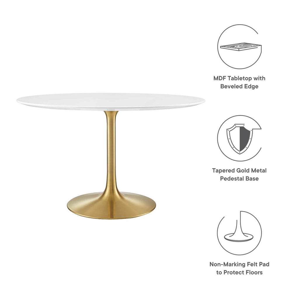 Lippa 47" Round Wood Dining Table in Gold White