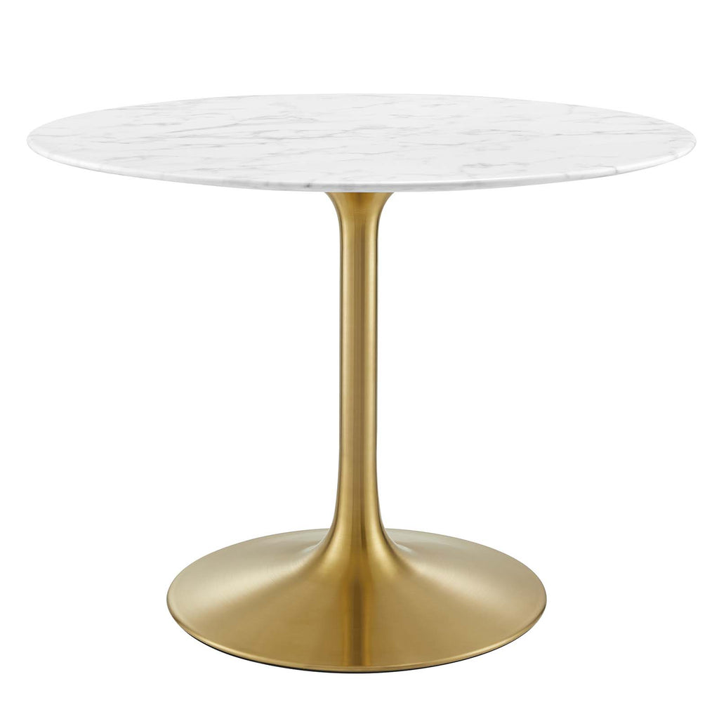 Lippa 40" Round Artificial Marble Dining Table in Gold White