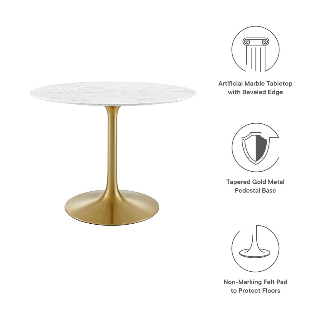 Lippa 40" Round Artificial Marble Dining Table in Gold White