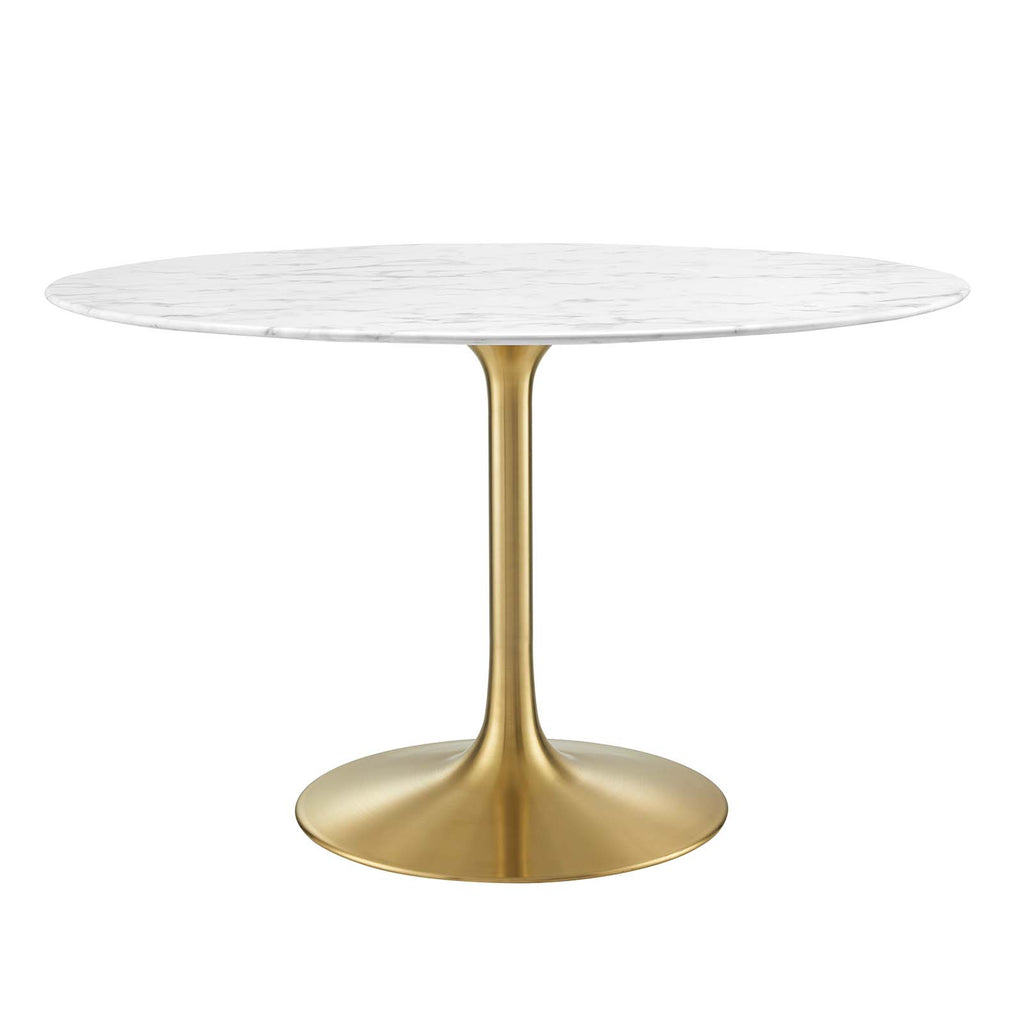 Lippa 47" Round Artificial Marble Dining Table in Gold White