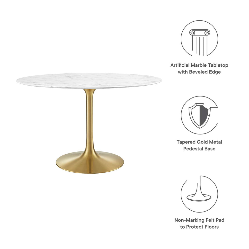 Lippa 47" Round Artificial Marble Dining Table in Gold White