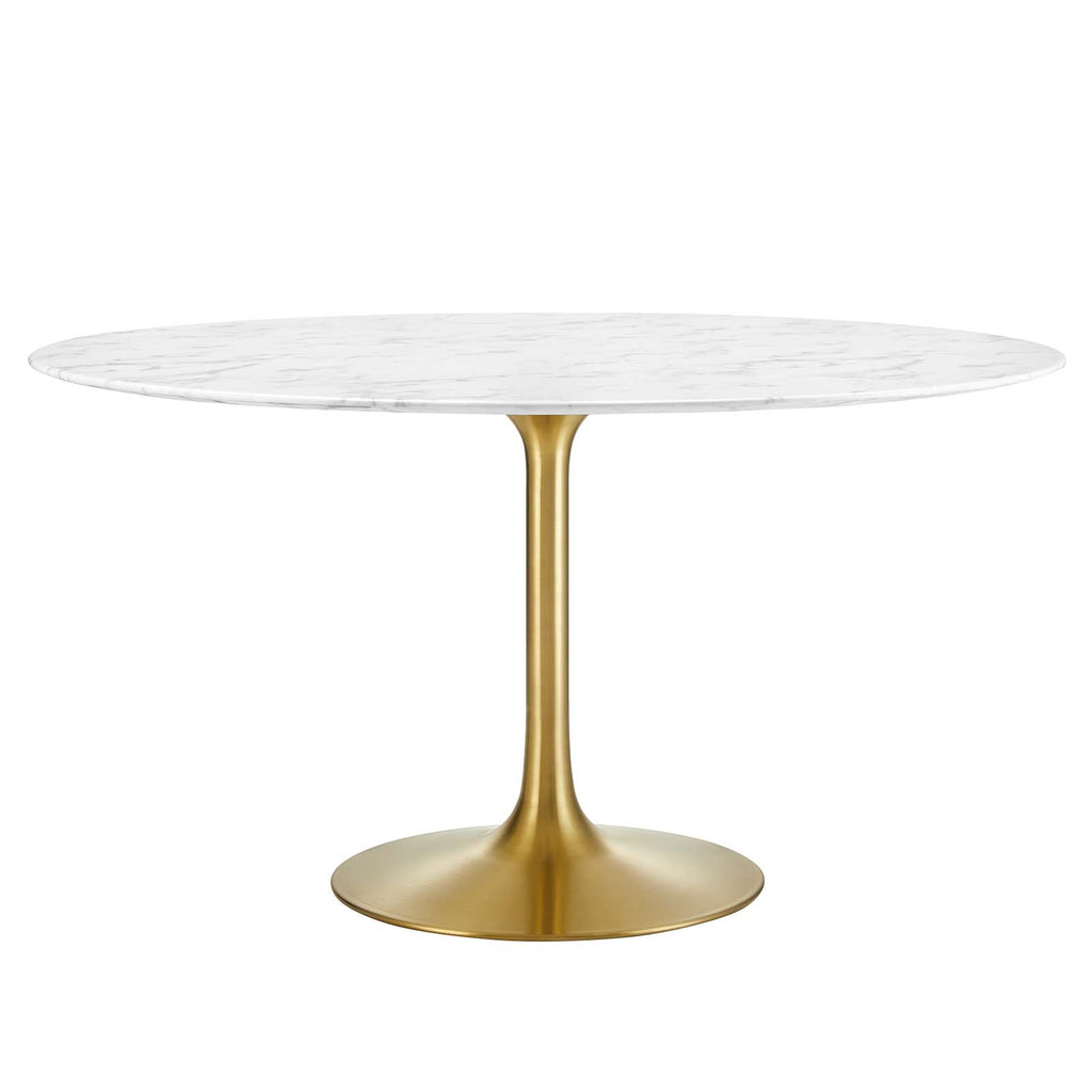 Lippa 54" Round Artificial Marble Dining Table in Gold White