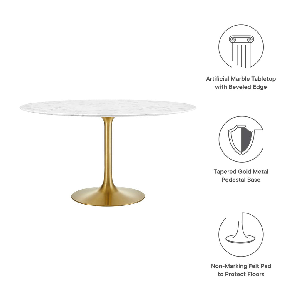 Lippa 54" Round Artificial Marble Dining Table in Gold White