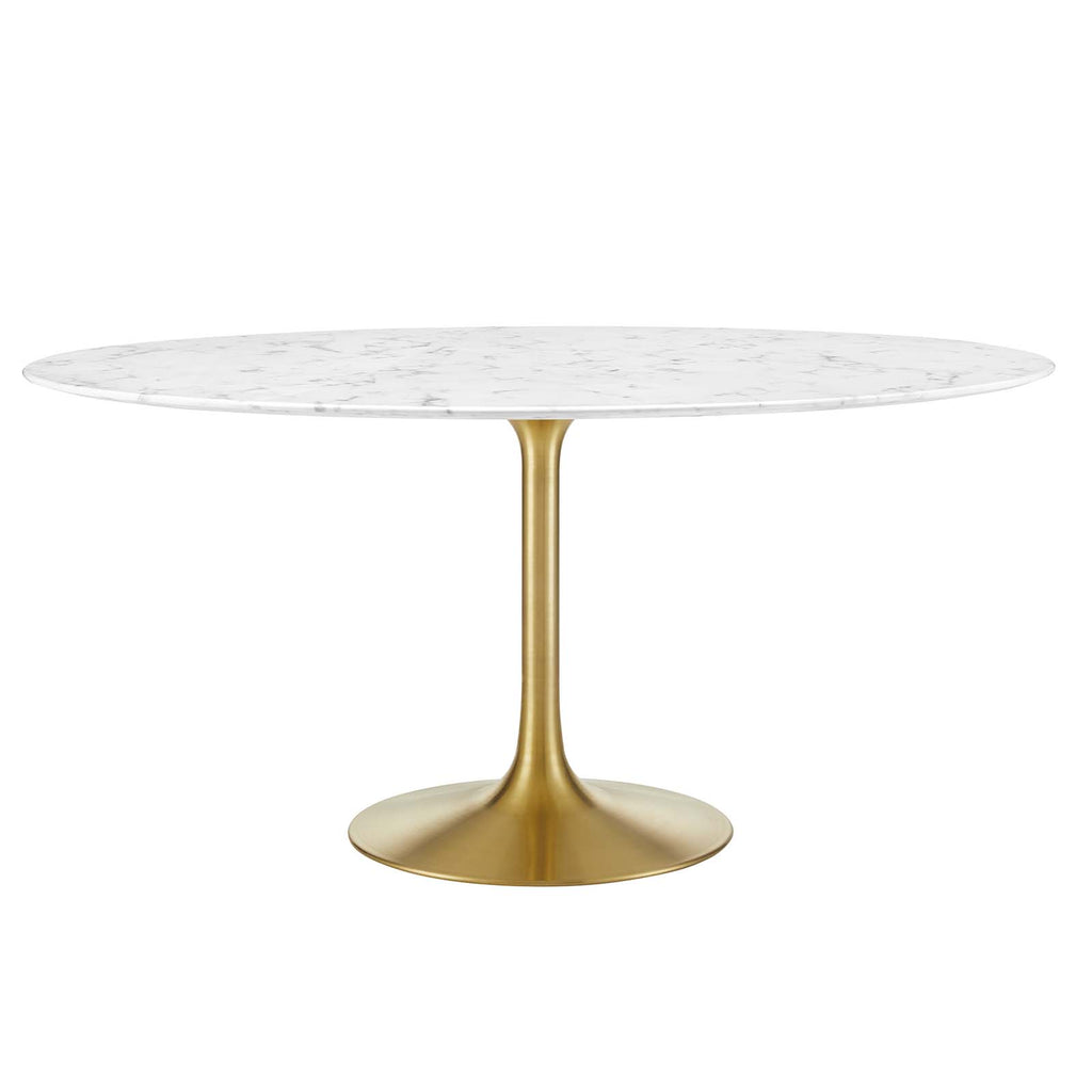 Lippa 60" Round Artificial Marble Dining Table in Gold White