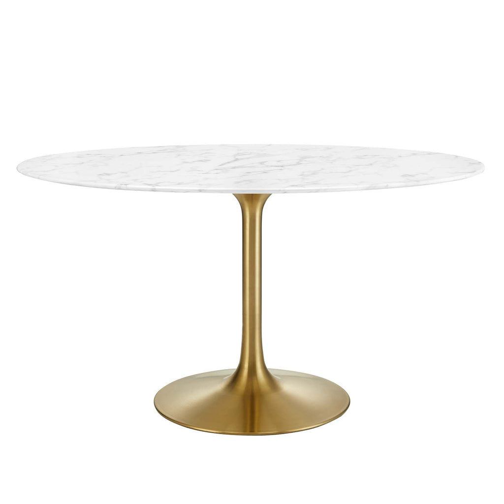 Lippa 54" Oval Artificial Marble Dining Table in Gold White