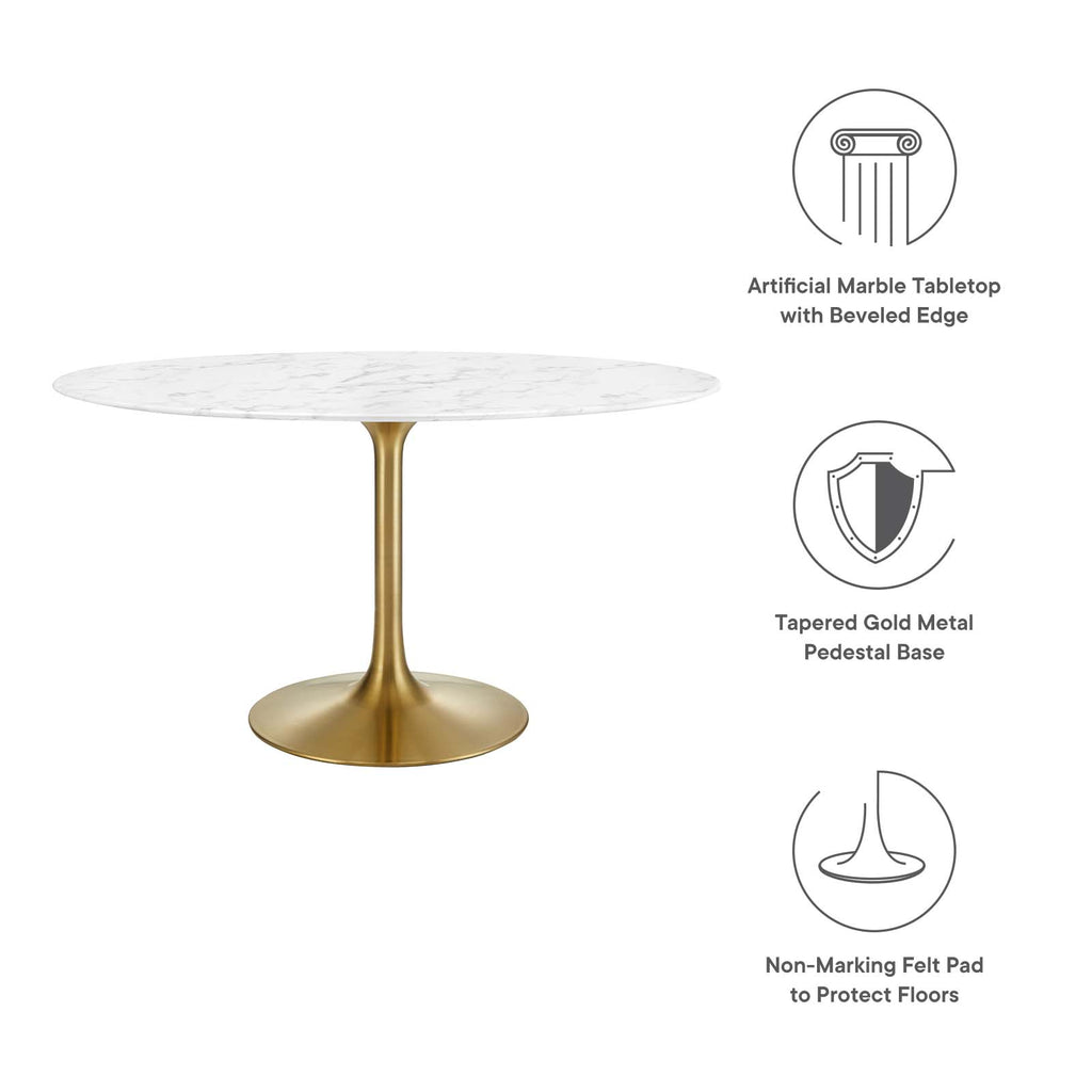 Lippa 54" Oval Artificial Marble Dining Table in Gold White