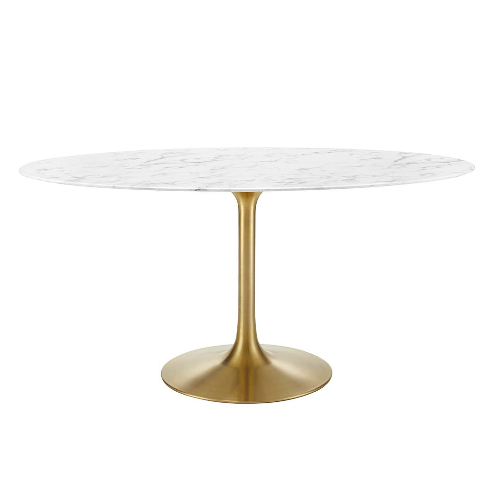 Lippa 60" Oval Artificial Marble Dining Table in Gold White