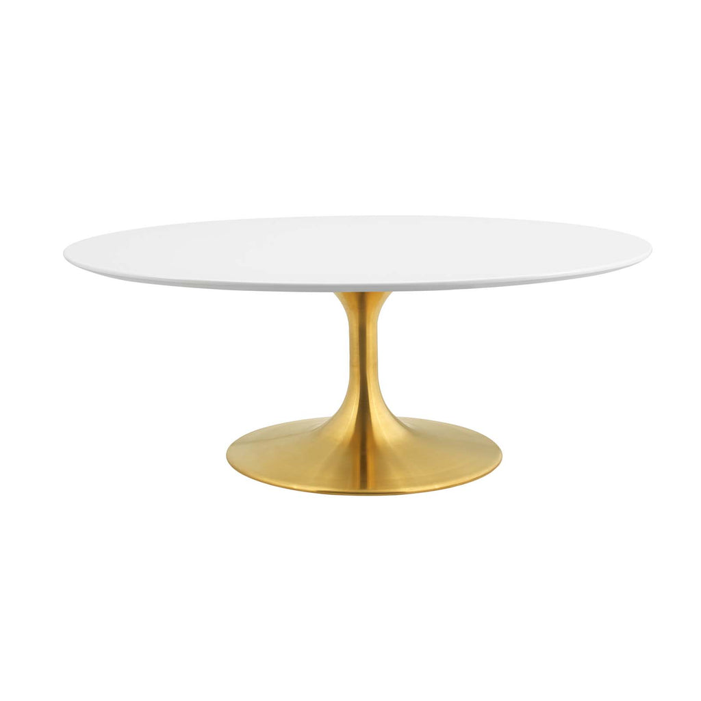 Lippa 42" Oval-Shaped Wood Top Coffee Table in Gold White