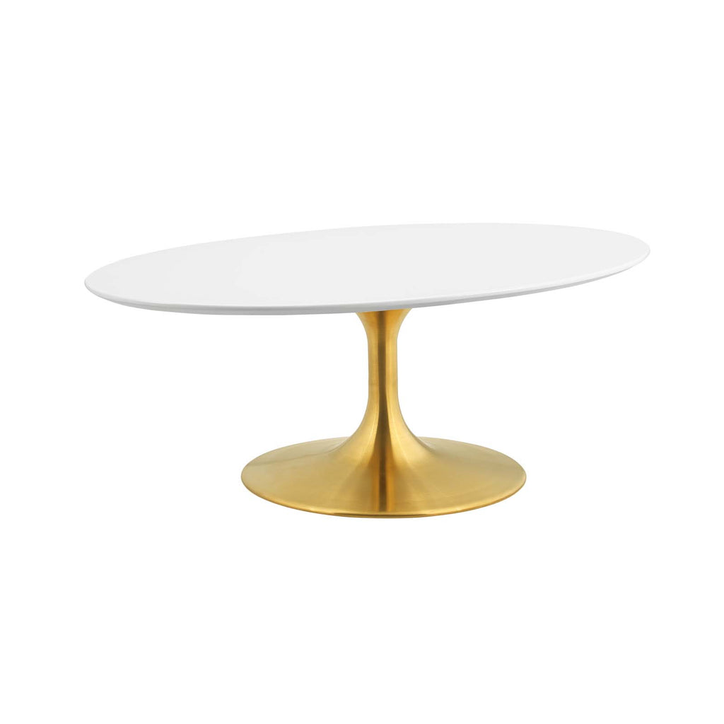 Lippa 42" Oval-Shaped Wood Top Coffee Table in Gold White