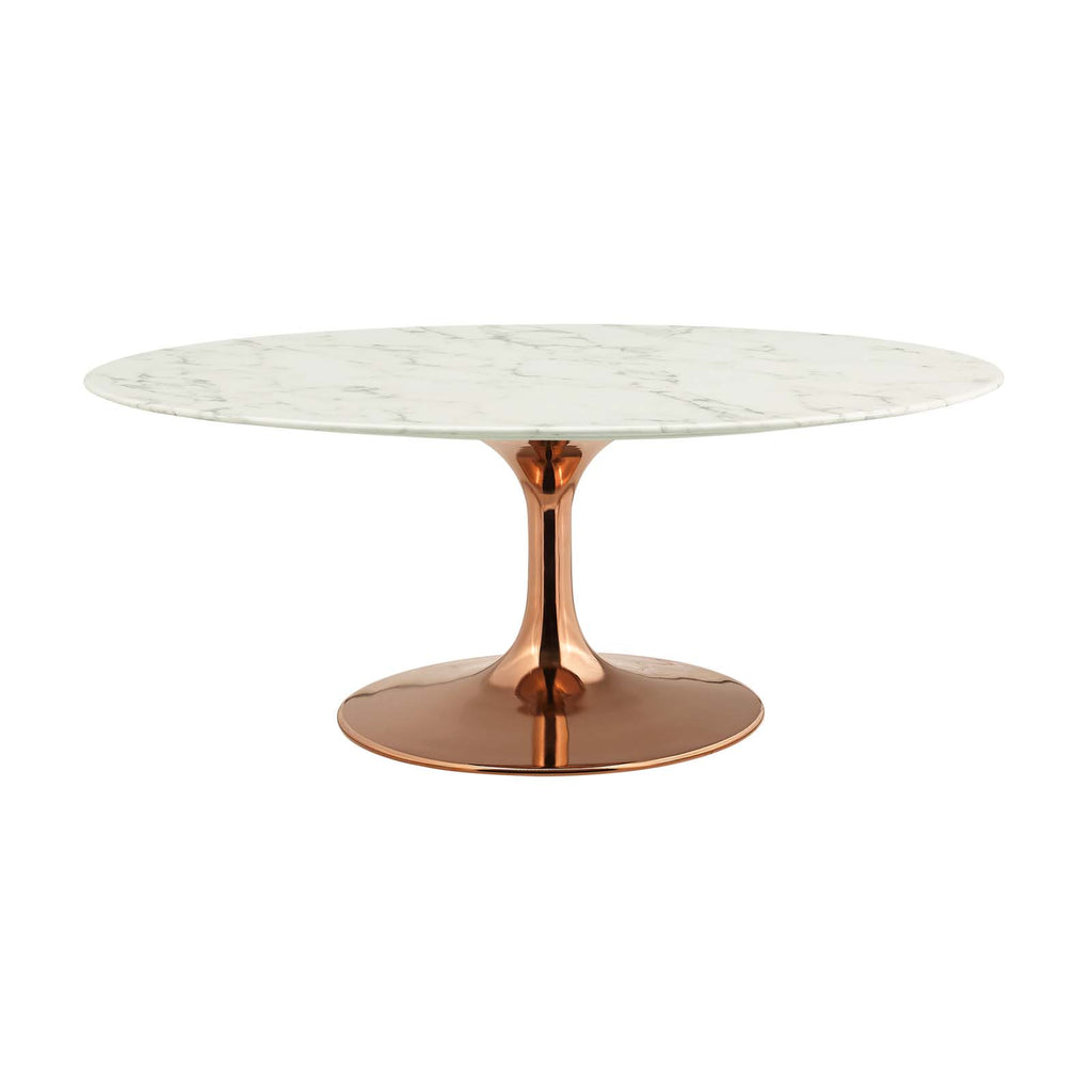 Lippa 42" Oval-Shaped Artificial Marble Coffee Table in Rose White