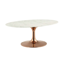 Lippa 42" Oval-Shaped Artificial Marble Coffee Table in Rose White