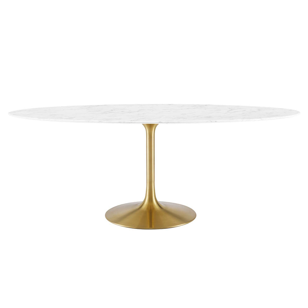 Lippa 78" Oval Artificial Marble Dining Table in Gold White