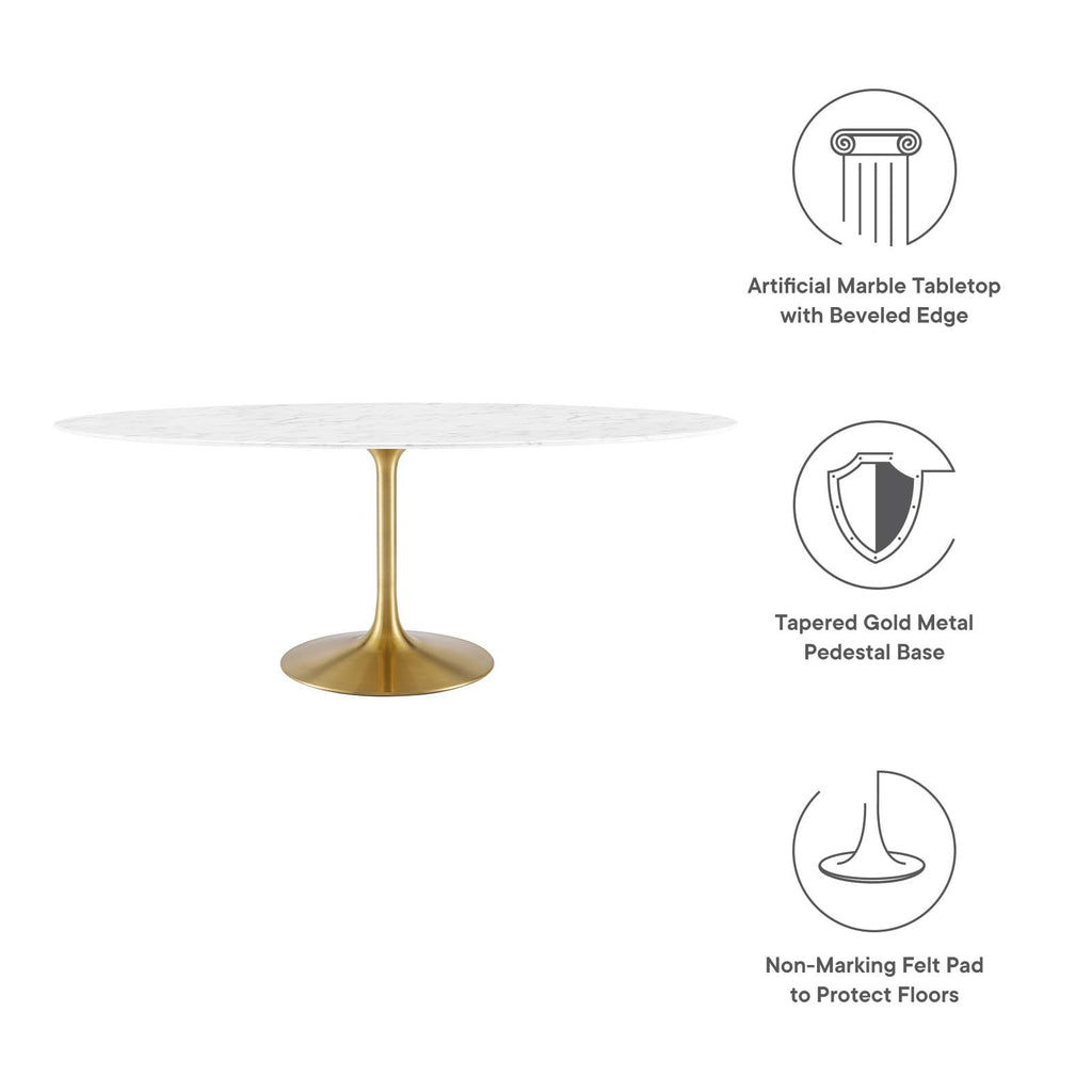 Lippa 78" Oval Artificial Marble Dining Table in Gold White