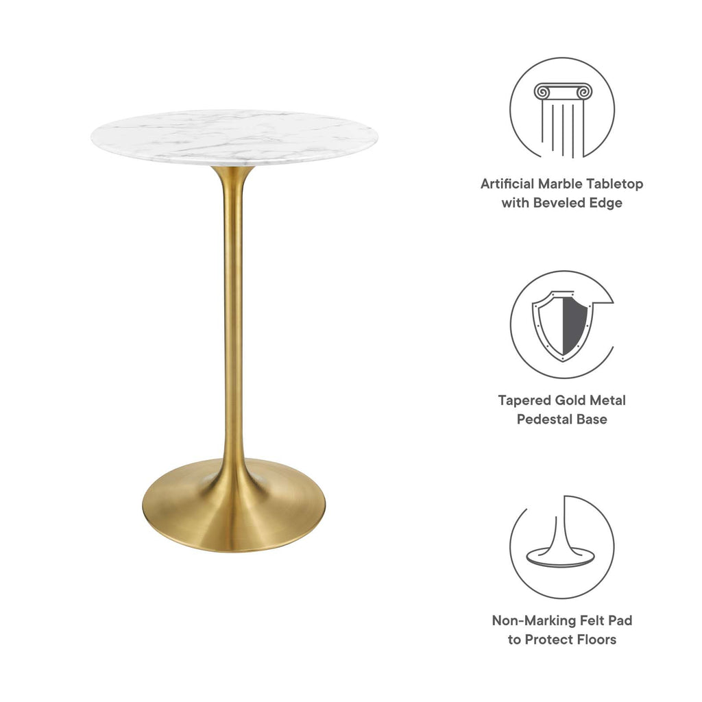 Lippa 28" Artificial Marble Bar Table in Gold White