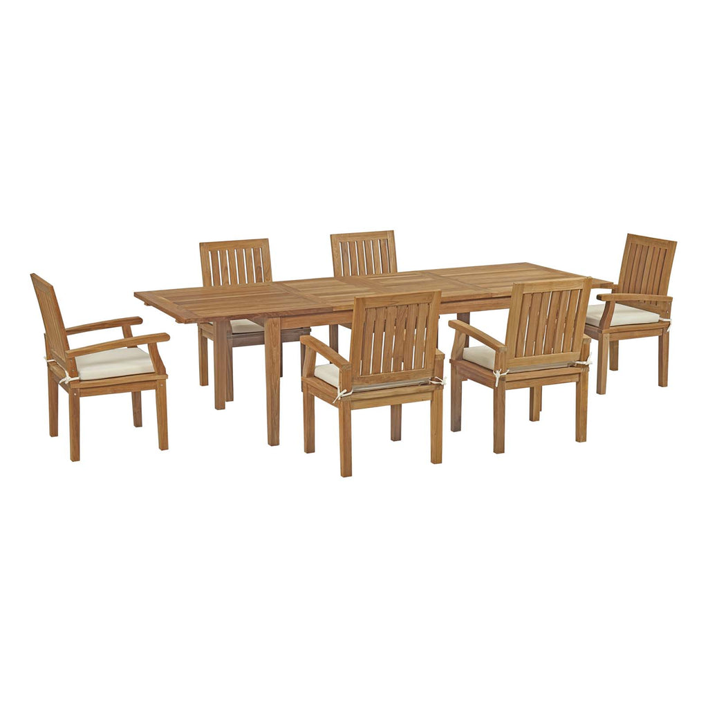 Marina 7 Piece Outdoor Patio Teak Outdoor Dining Set in Natural White-9