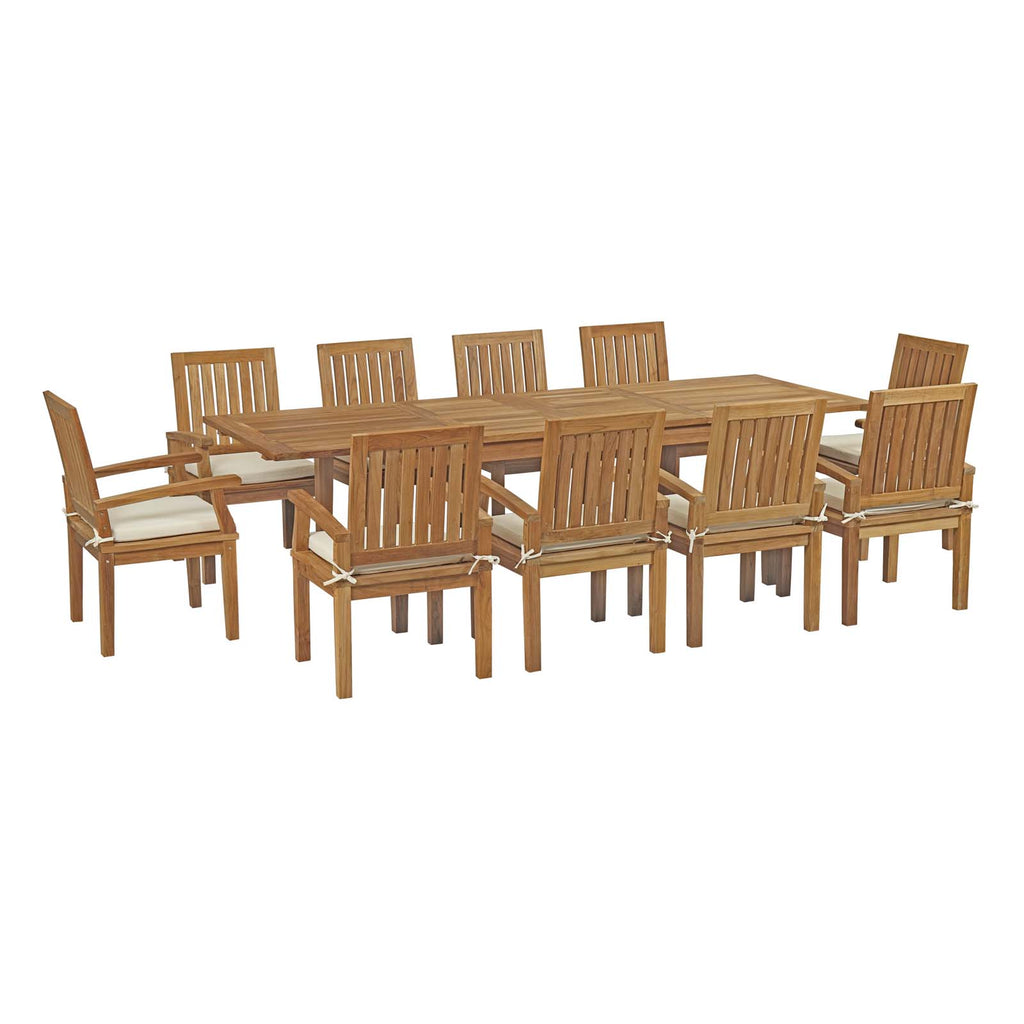 Marina 11 Piece Outdoor Patio Teak Outdoor Dining Set in Natural White-1