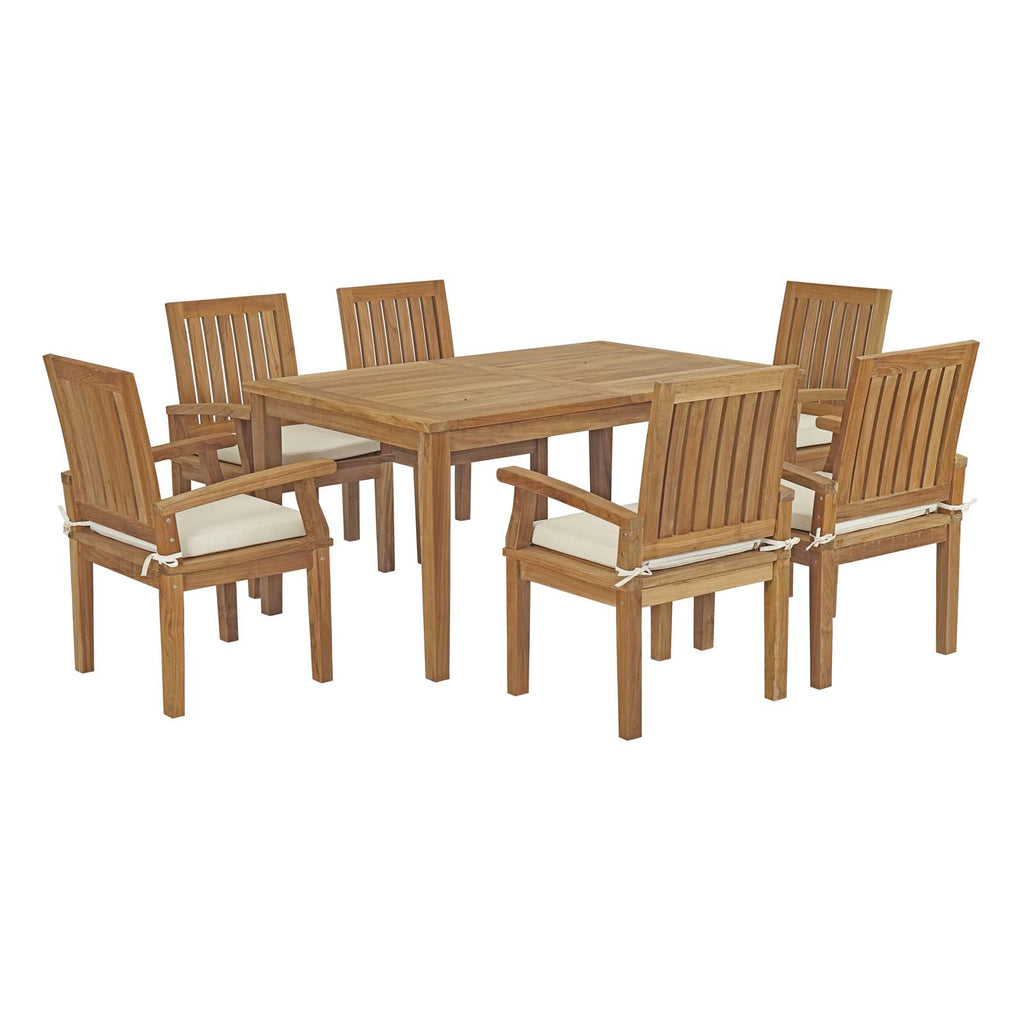 Marina 7 Piece Outdoor Patio Teak Outdoor Dining Set in Natural White-8