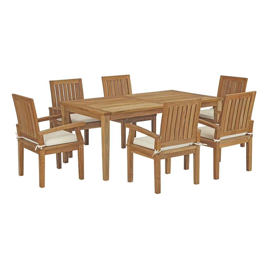 Marina 7 Piece Outdoor Patio Teak Outdoor Dining Set in Natural White-5