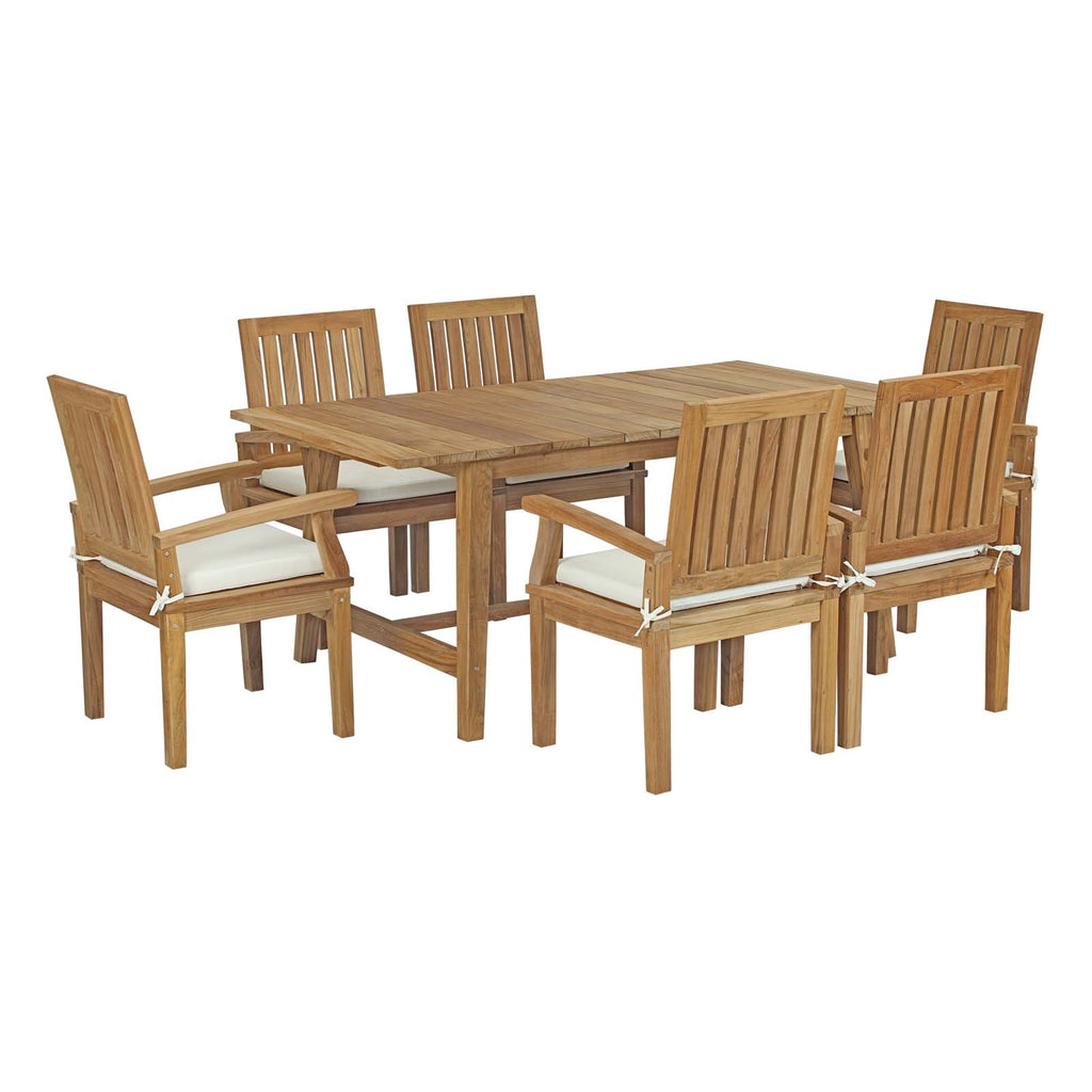 Marina 7 Piece Outdoor Patio Teak Outdoor Dining Set in Natural White-3