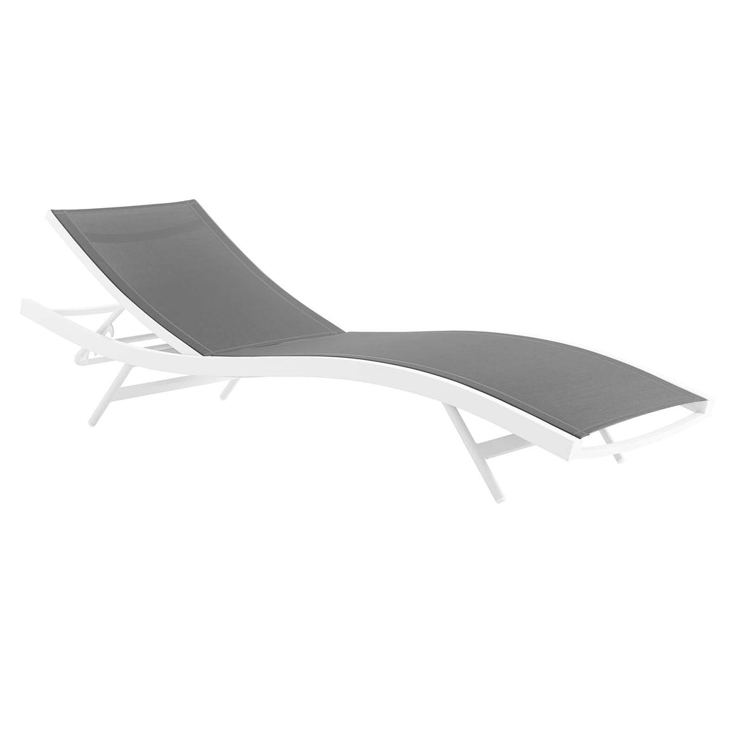 Glimpse Outdoor Patio Mesh Chaise Lounge Chair in White Gray