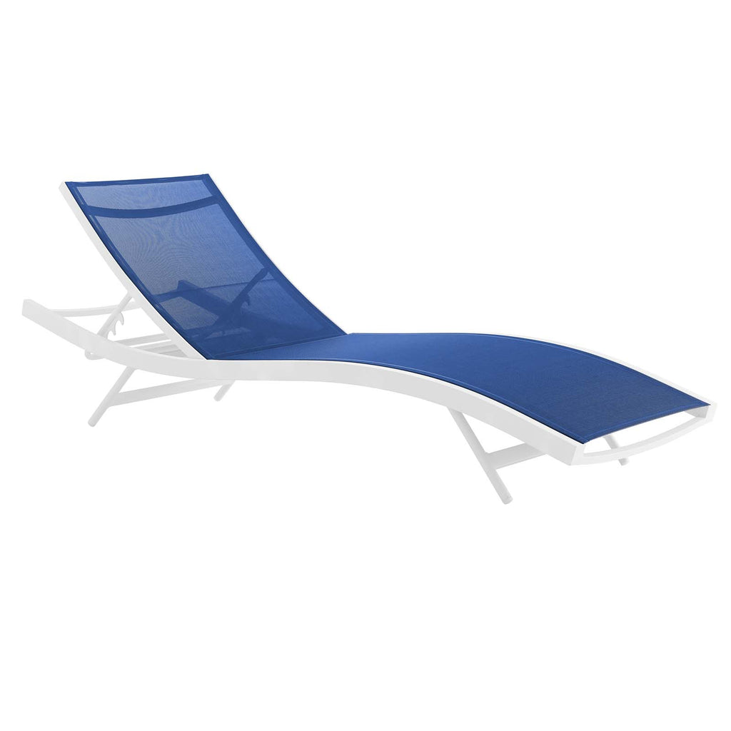 Glimpse Outdoor Patio Mesh Chaise Lounge Chair in White Navy