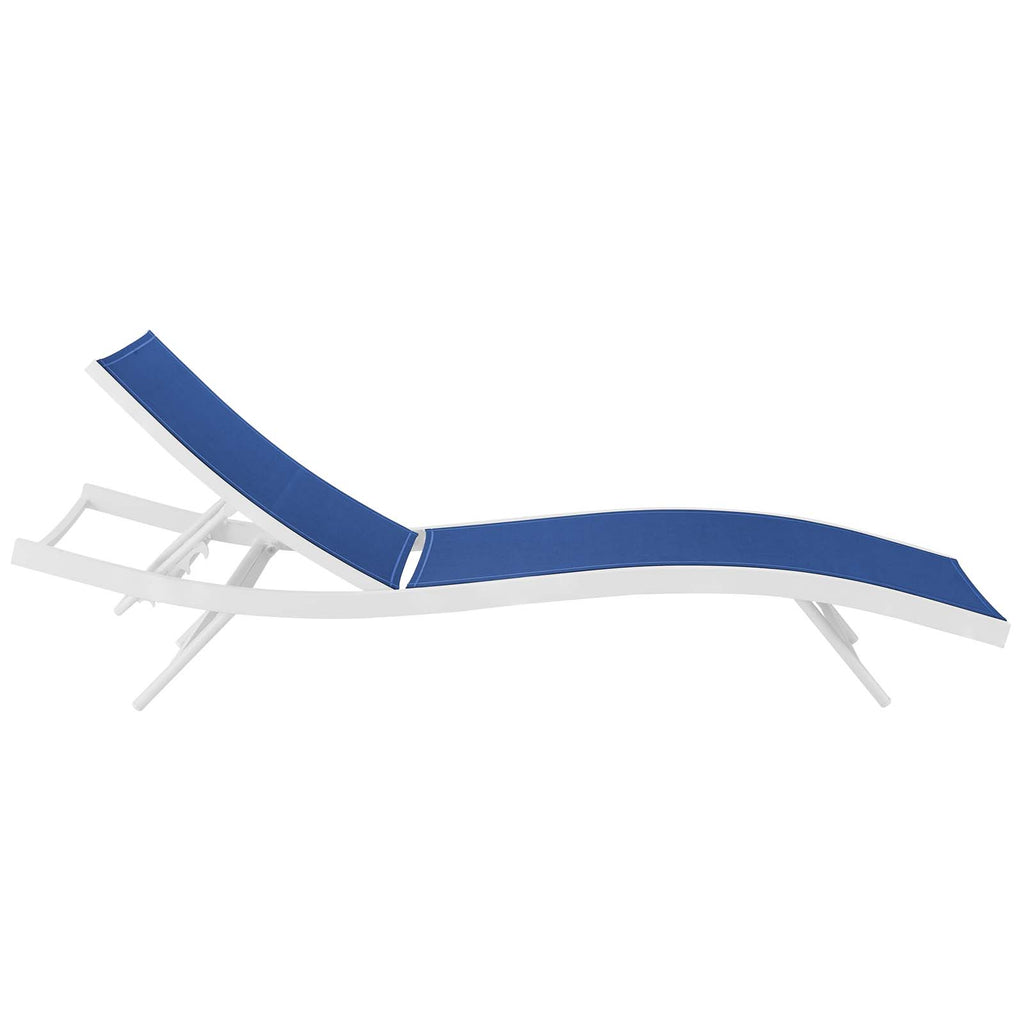 Glimpse Outdoor Patio Mesh Chaise Lounge Chair in White Navy