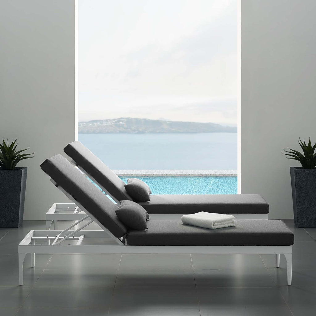 Perspective Cushion Outdoor Patio Chaise Lounge Chair in White Charcoal