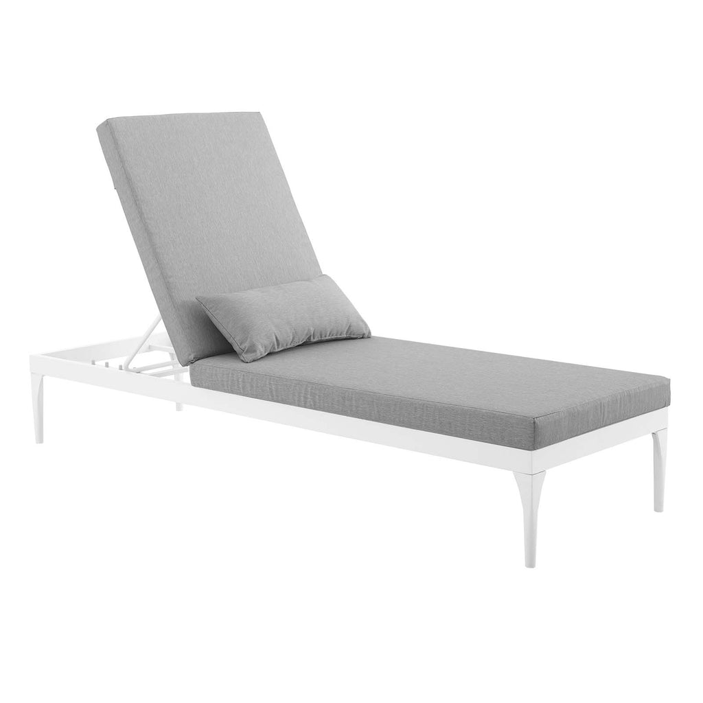 Perspective Cushion Outdoor Patio Chaise Lounge Chair in White Gray