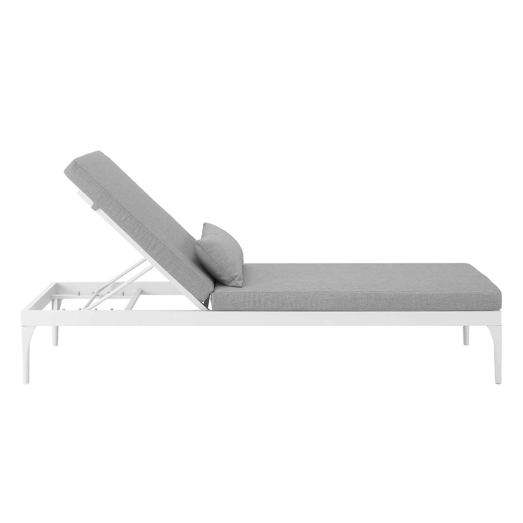 Perspective Cushion Outdoor Patio Chaise Lounge Chair in White Gray