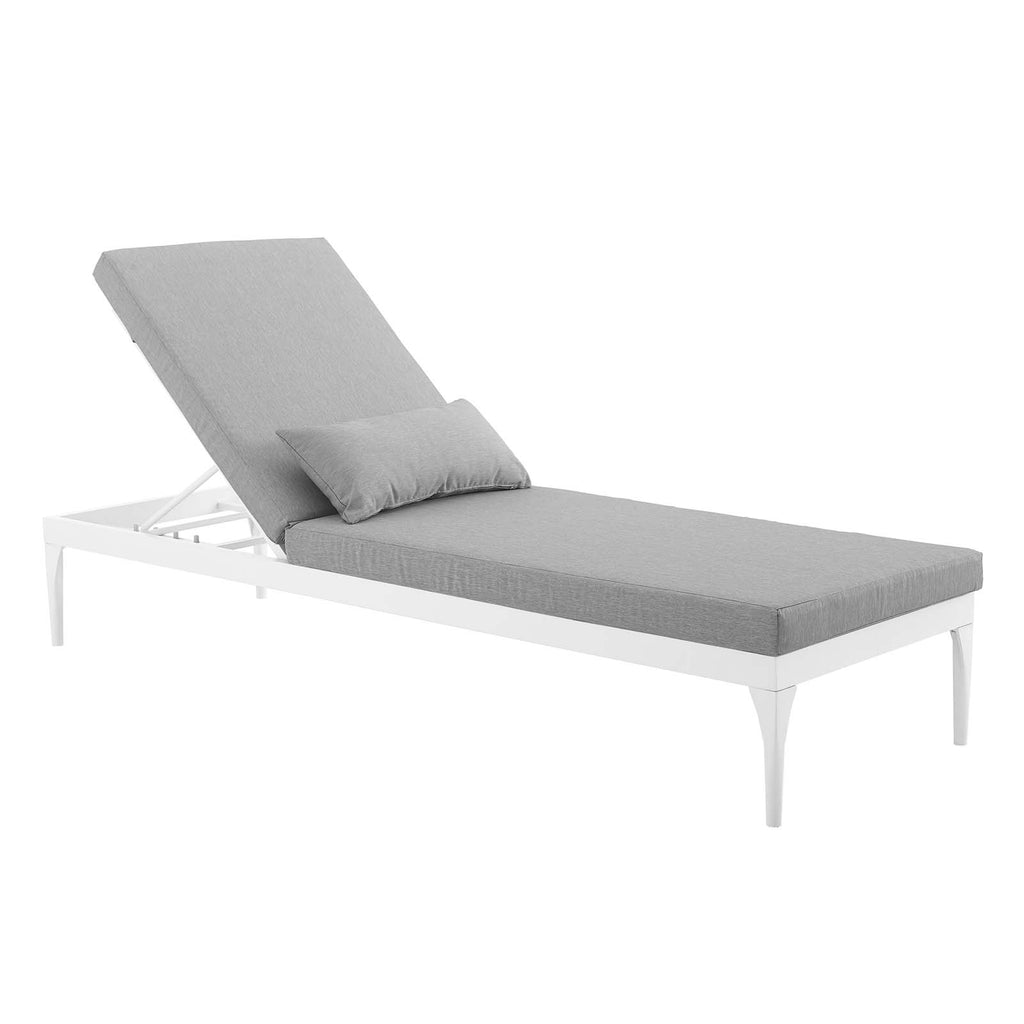 Perspective Cushion Outdoor Patio Chaise Lounge Chair in White Gray