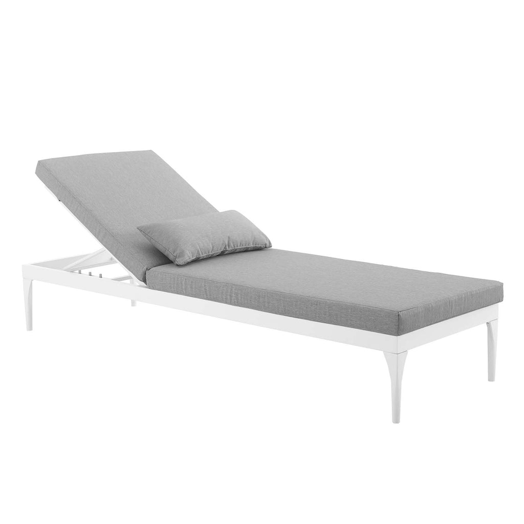 Perspective Cushion Outdoor Patio Chaise Lounge Chair in White Gray