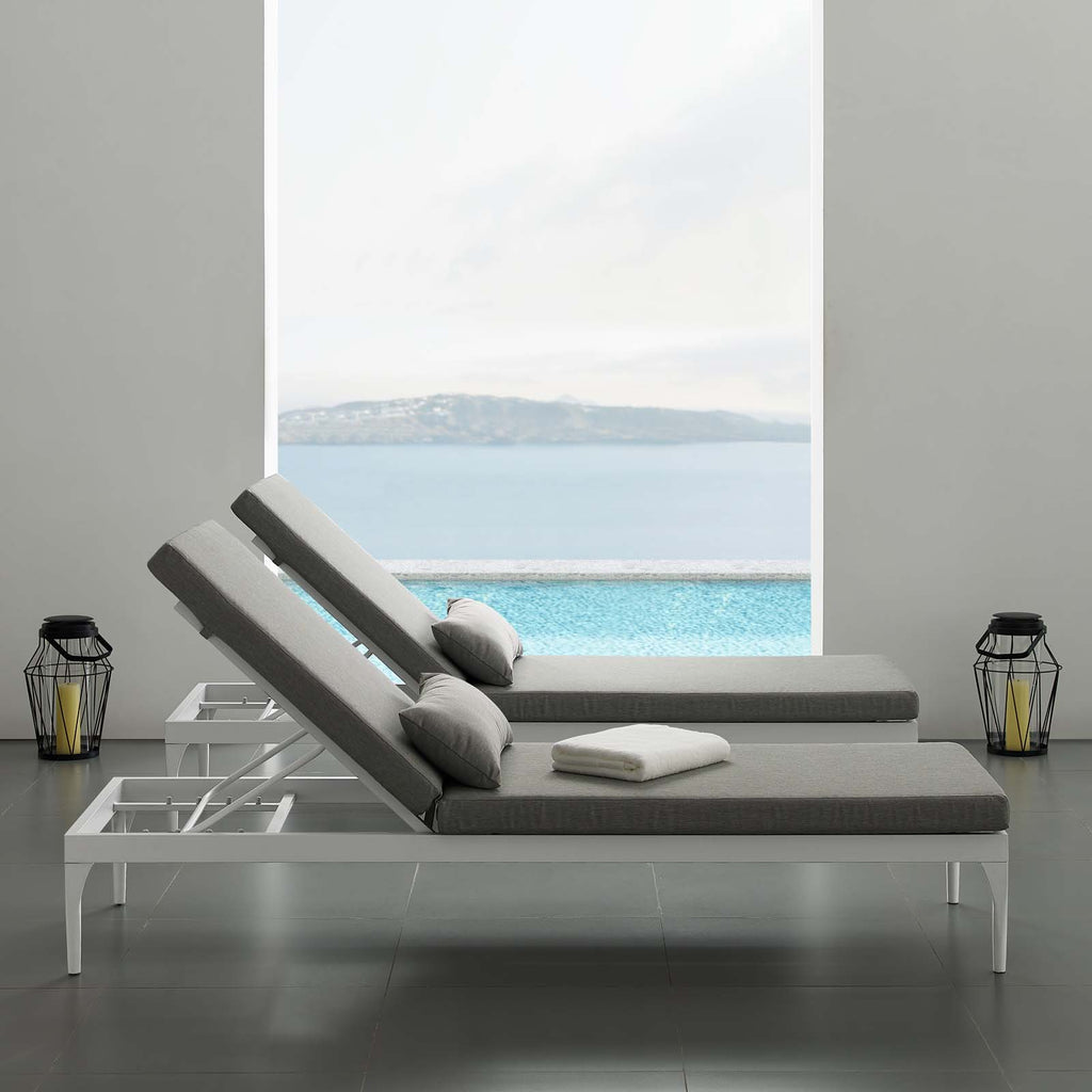 Perspective Cushion Outdoor Patio Chaise Lounge Chair in White Gray