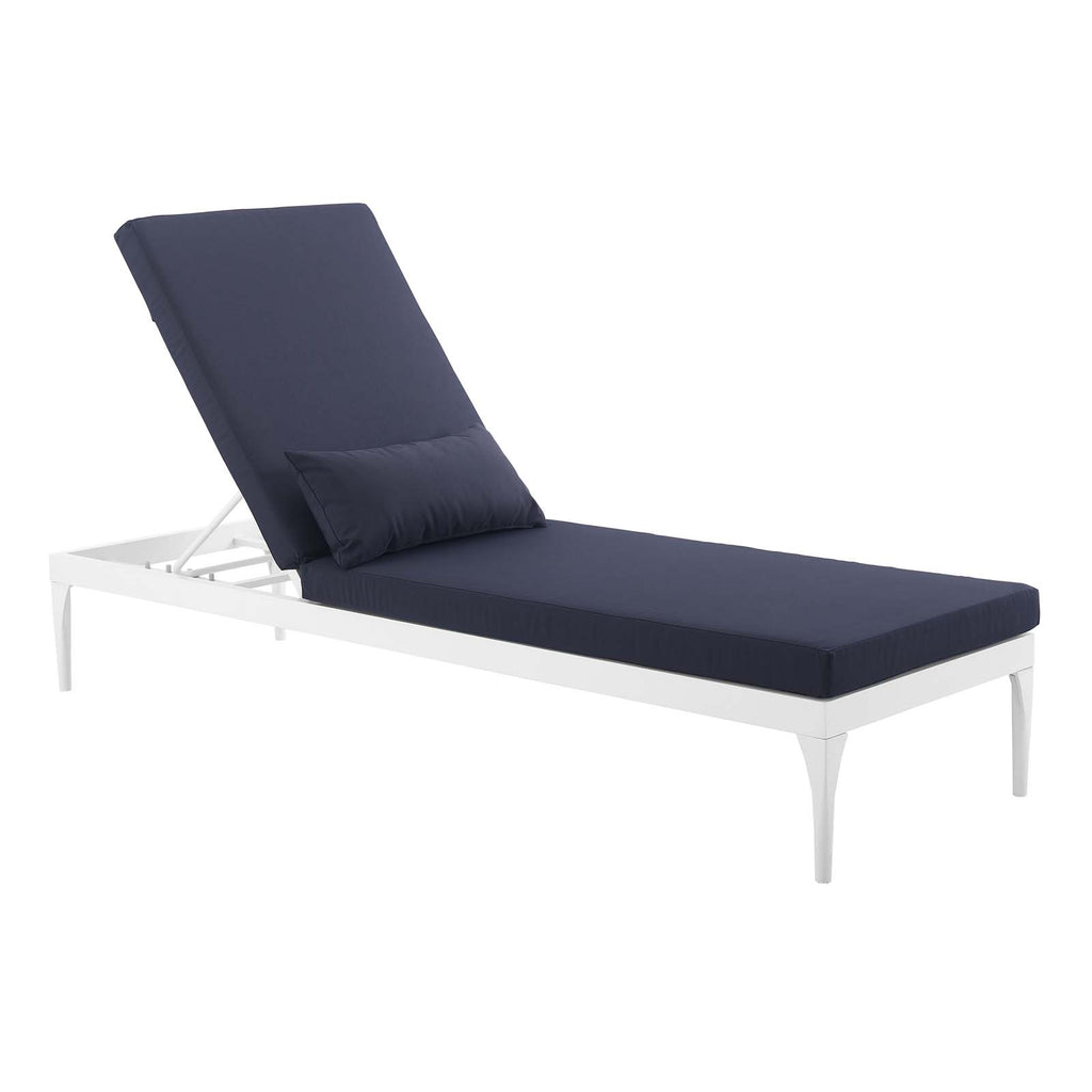 Perspective Cushion Outdoor Patio Chaise Lounge Chair in White Navy