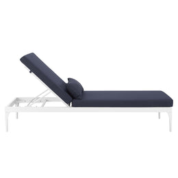 Perspective Cushion Outdoor Patio Chaise Lounge Chair in White Navy