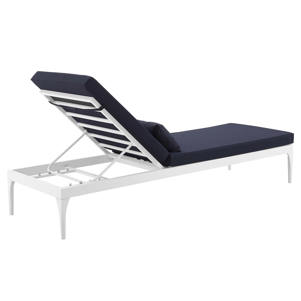 Perspective Cushion Outdoor Patio Chaise Lounge Chair in White Navy