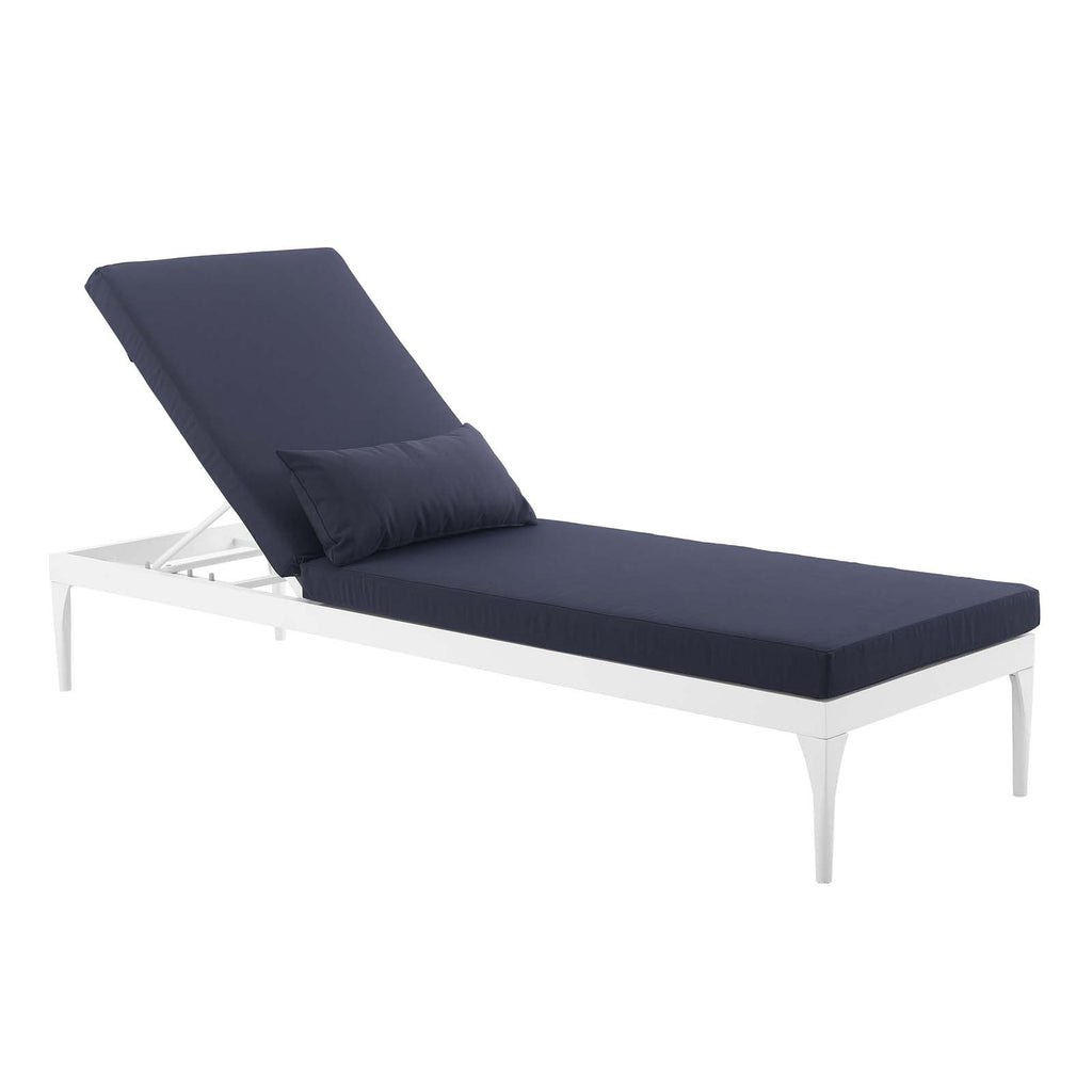 Perspective Cushion Outdoor Patio Chaise Lounge Chair in White Navy