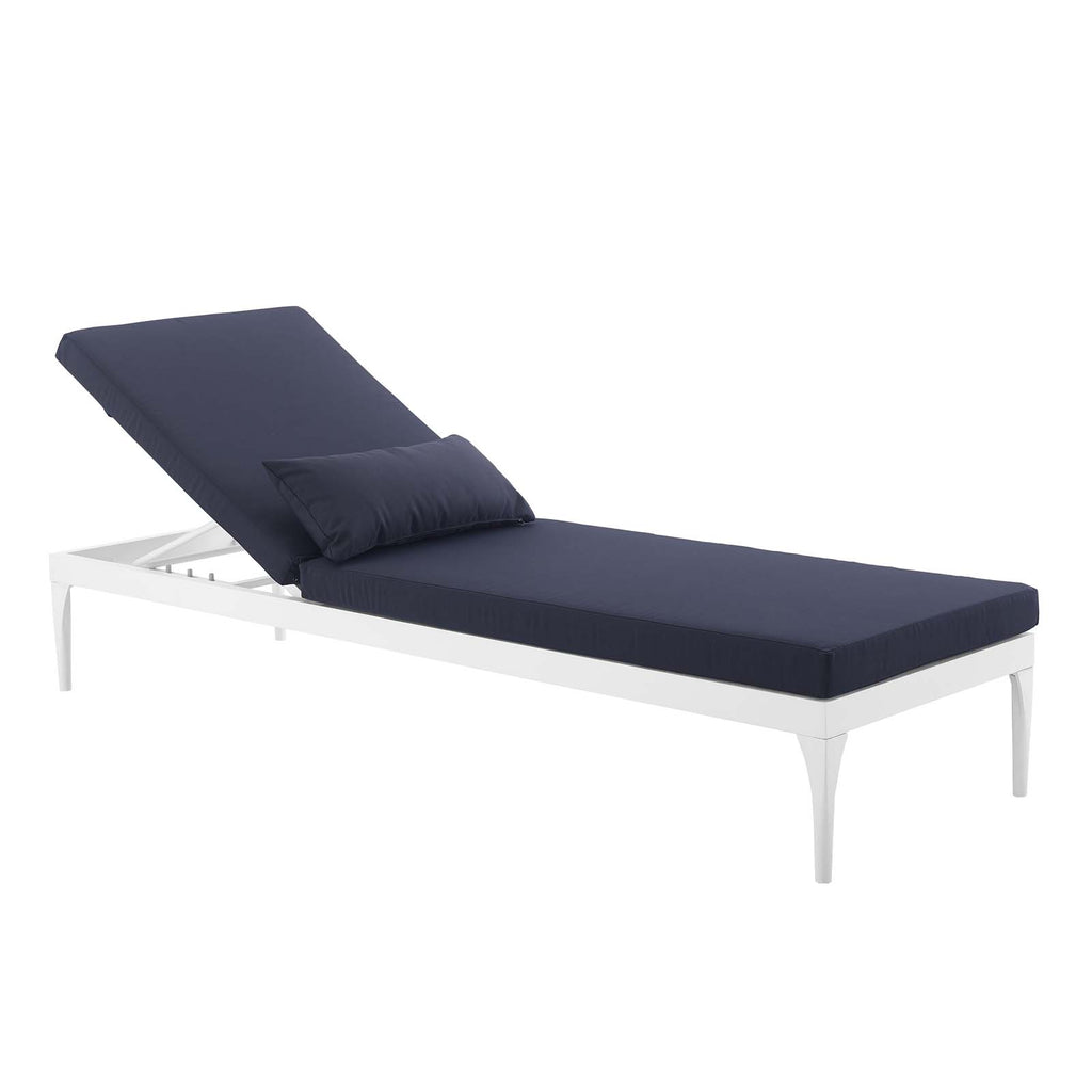 Perspective Cushion Outdoor Patio Chaise Lounge Chair in White Navy