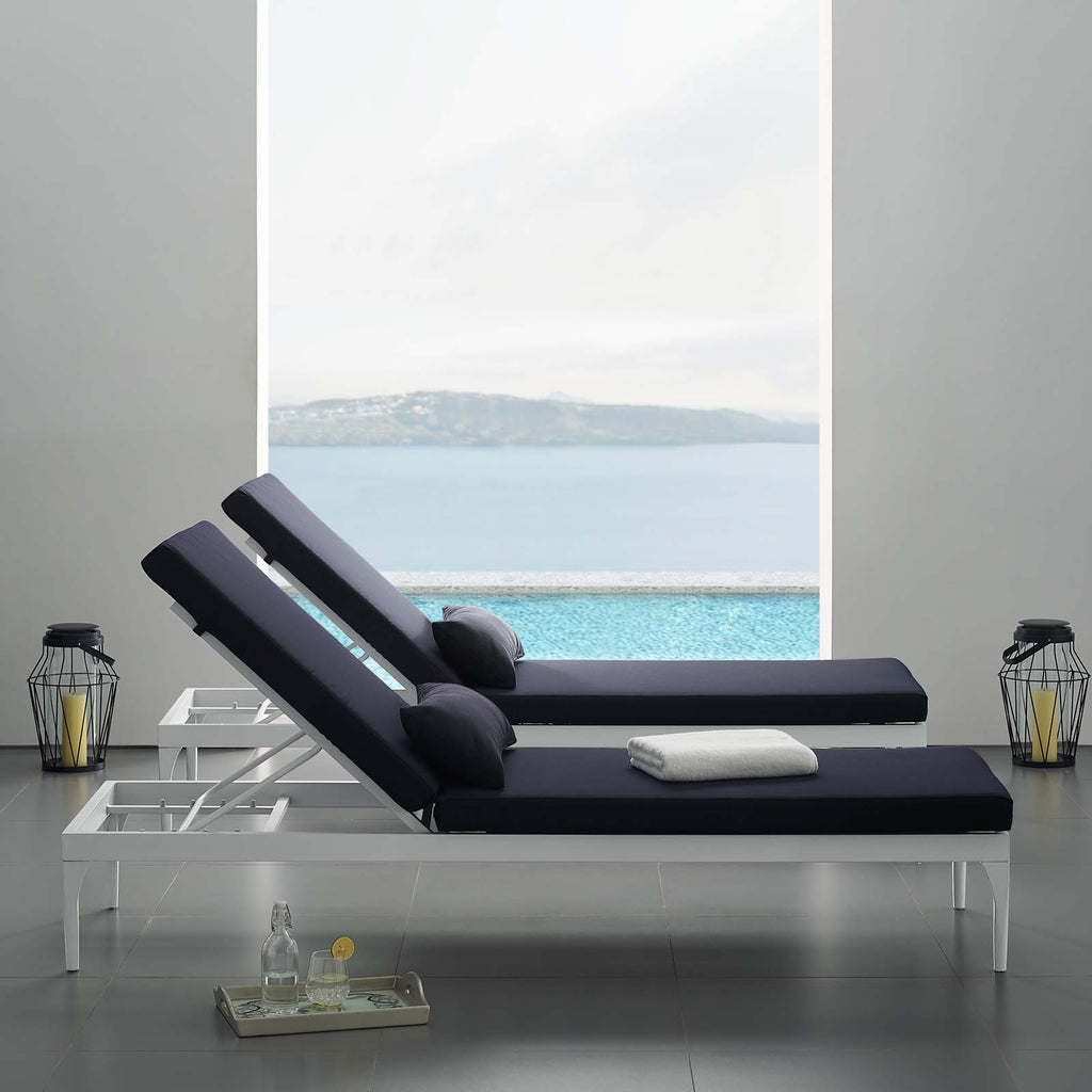 Perspective Cushion Outdoor Patio Chaise Lounge Chair in White Navy