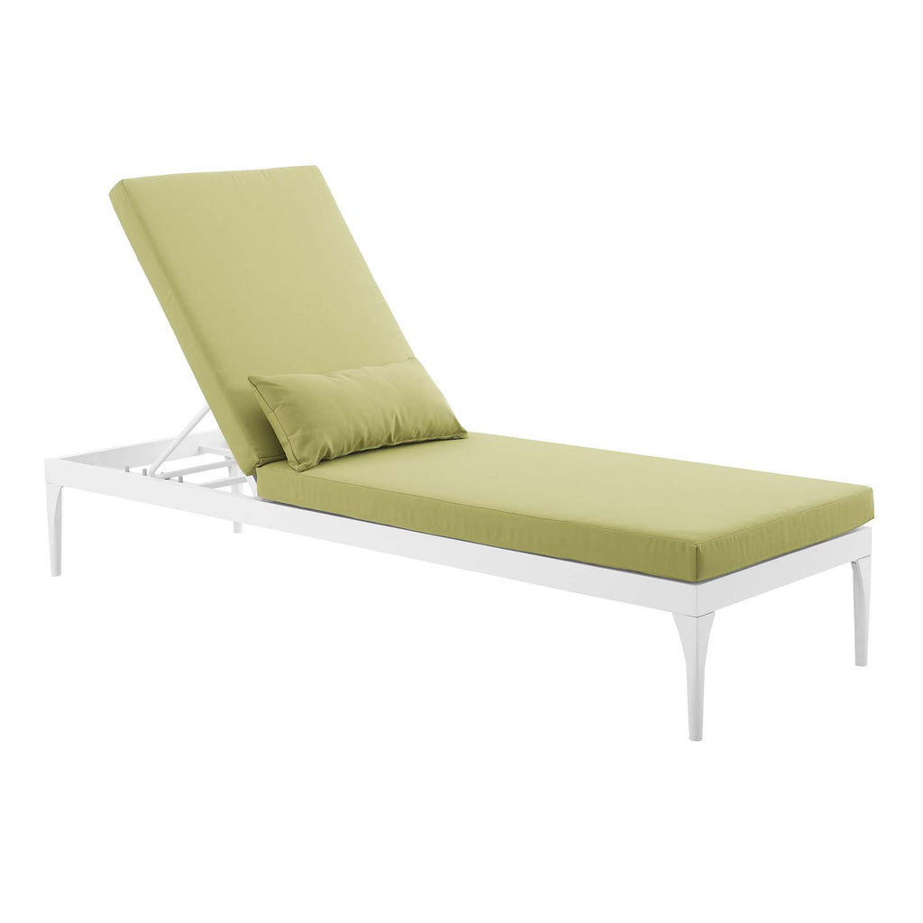 Perspective Cushion Outdoor Patio Chaise Lounge Chair in White Peridot