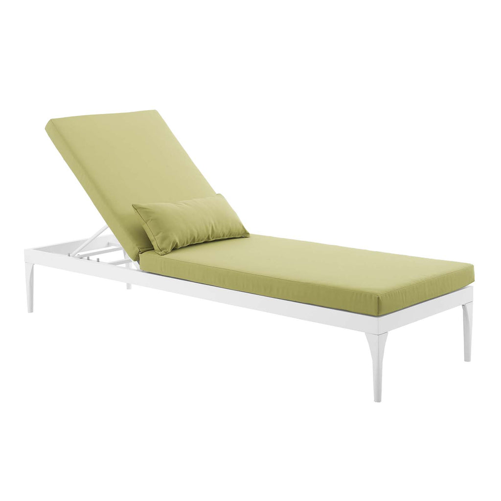 Perspective Cushion Outdoor Patio Chaise Lounge Chair in White Peridot