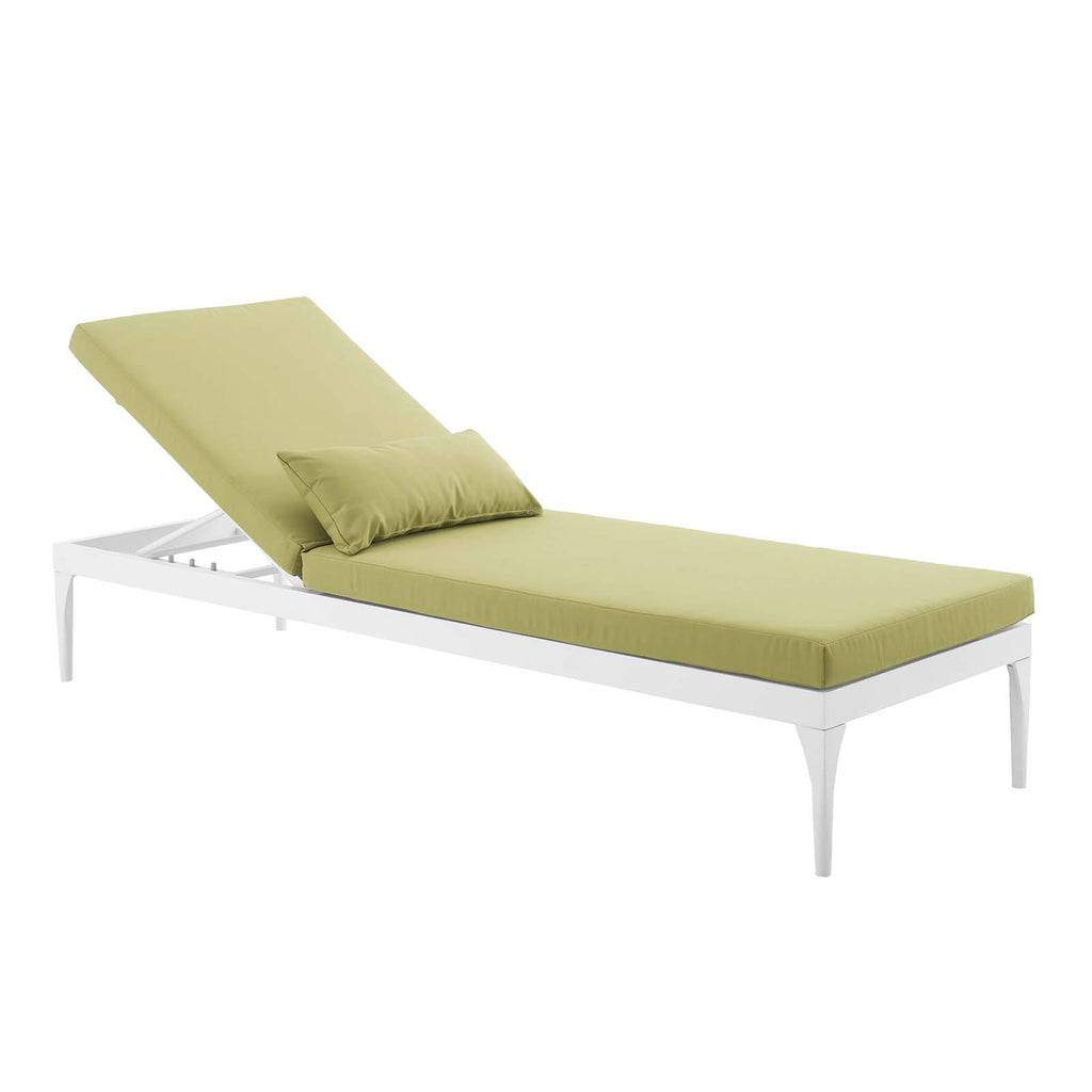 Perspective Cushion Outdoor Patio Chaise Lounge Chair in White Peridot