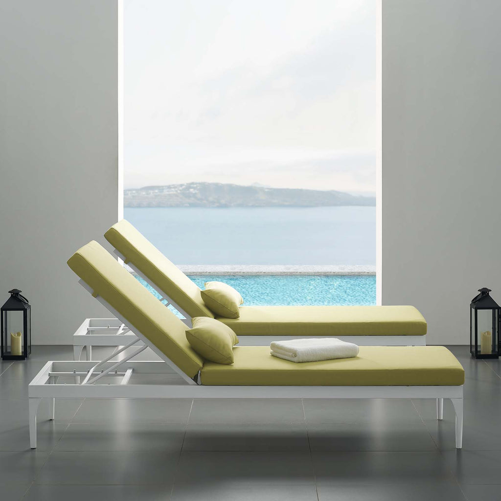 Perspective Cushion Outdoor Patio Chaise Lounge Chair in White Peridot