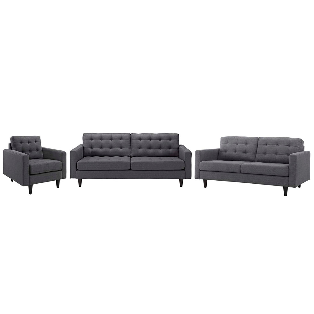 Empress Sofa,Loveseat and Armchair Set of 3 in Gray