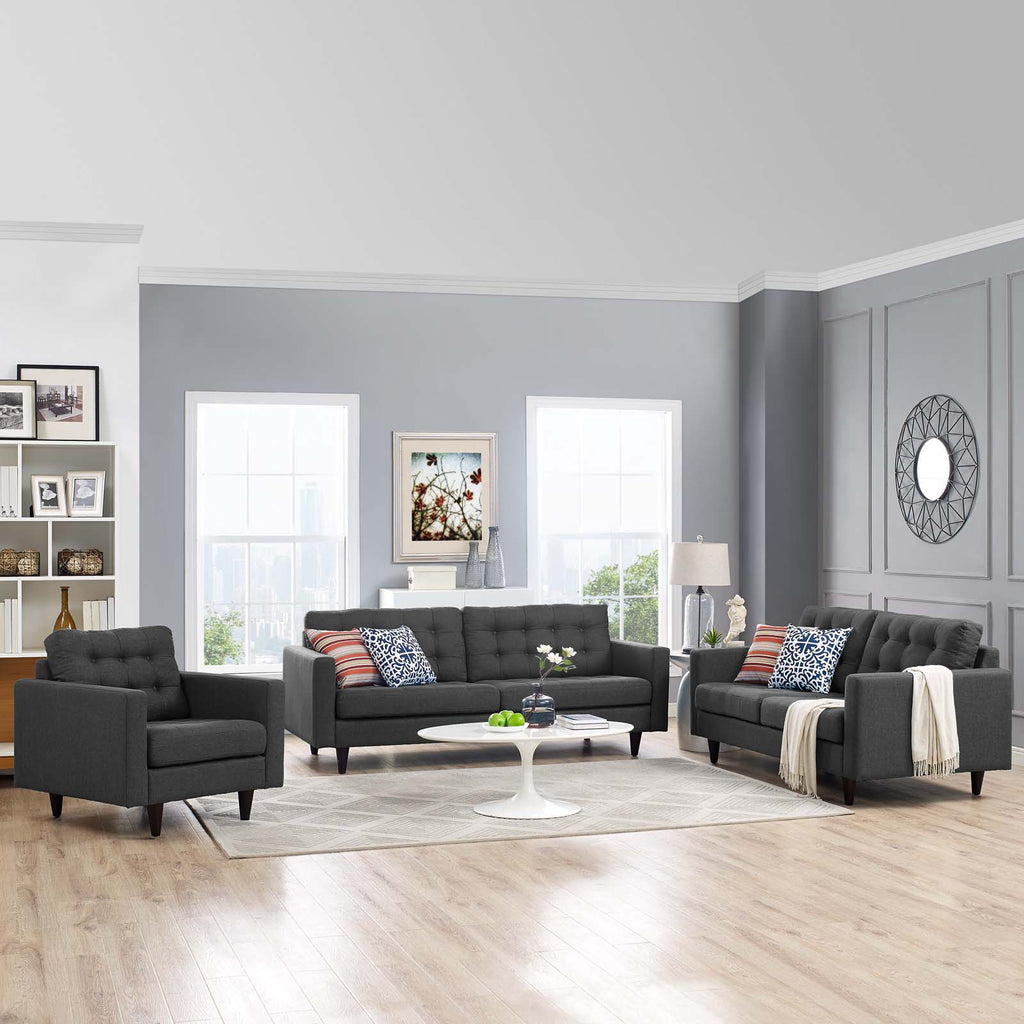 Empress Sofa,Loveseat and Armchair Set of 3 in Gray