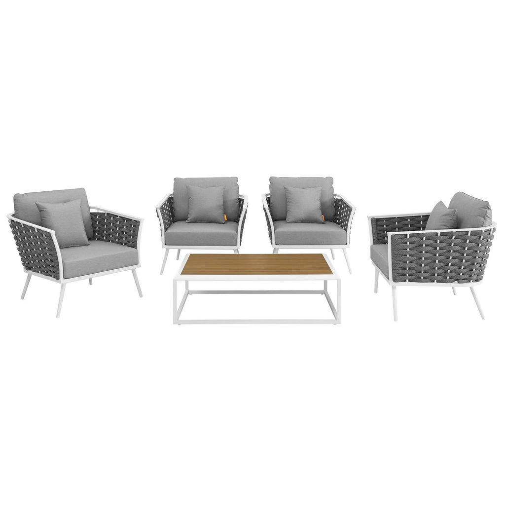 Stance 5 Piece Outdoor Patio Aluminum Sectional Sofa Set in White Gray-1