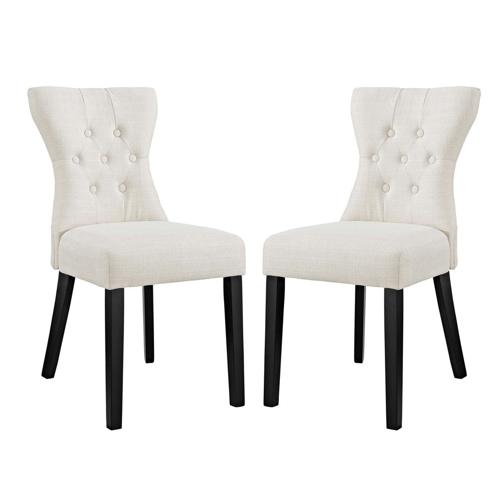 Silhouette Dining Side Chairs Upholstered Fabric Set of 2 in Beige