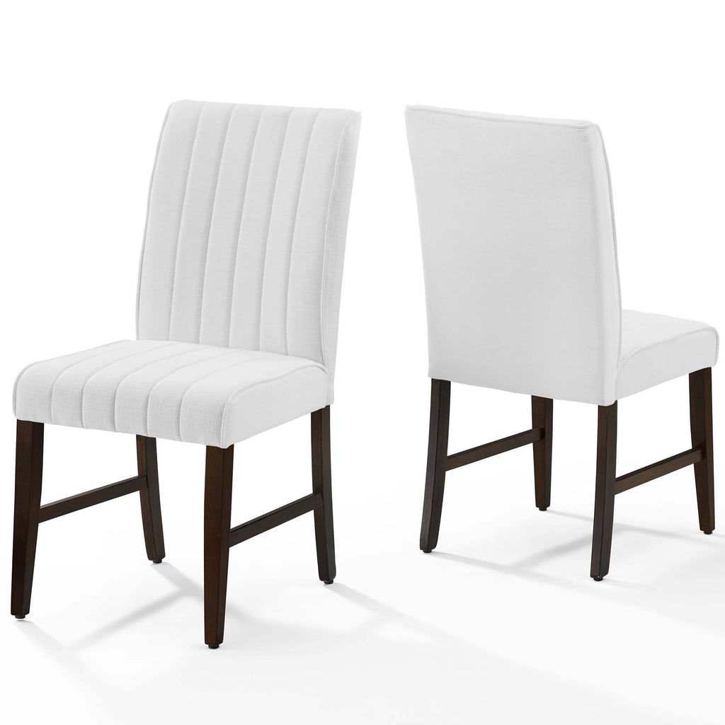 Motivate Channel Tufted Upholstered Fabric Dining Chair Set of 2 in White