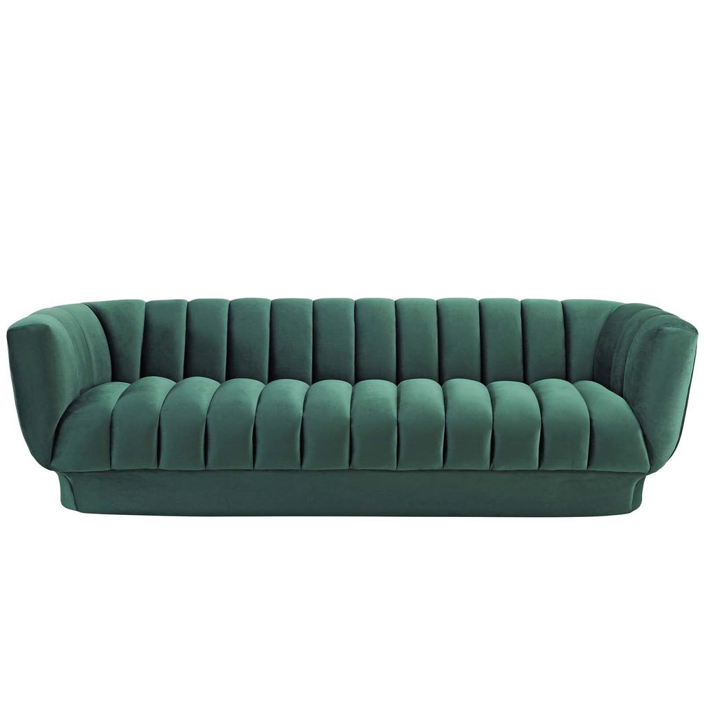 Entertain Vertical Channel Tufted Performance Velvet Sofa in Green