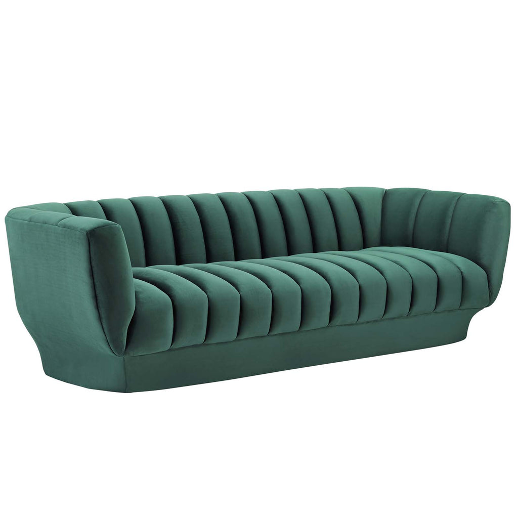 Entertain Vertical Channel Tufted Performance Velvet Sofa in Green