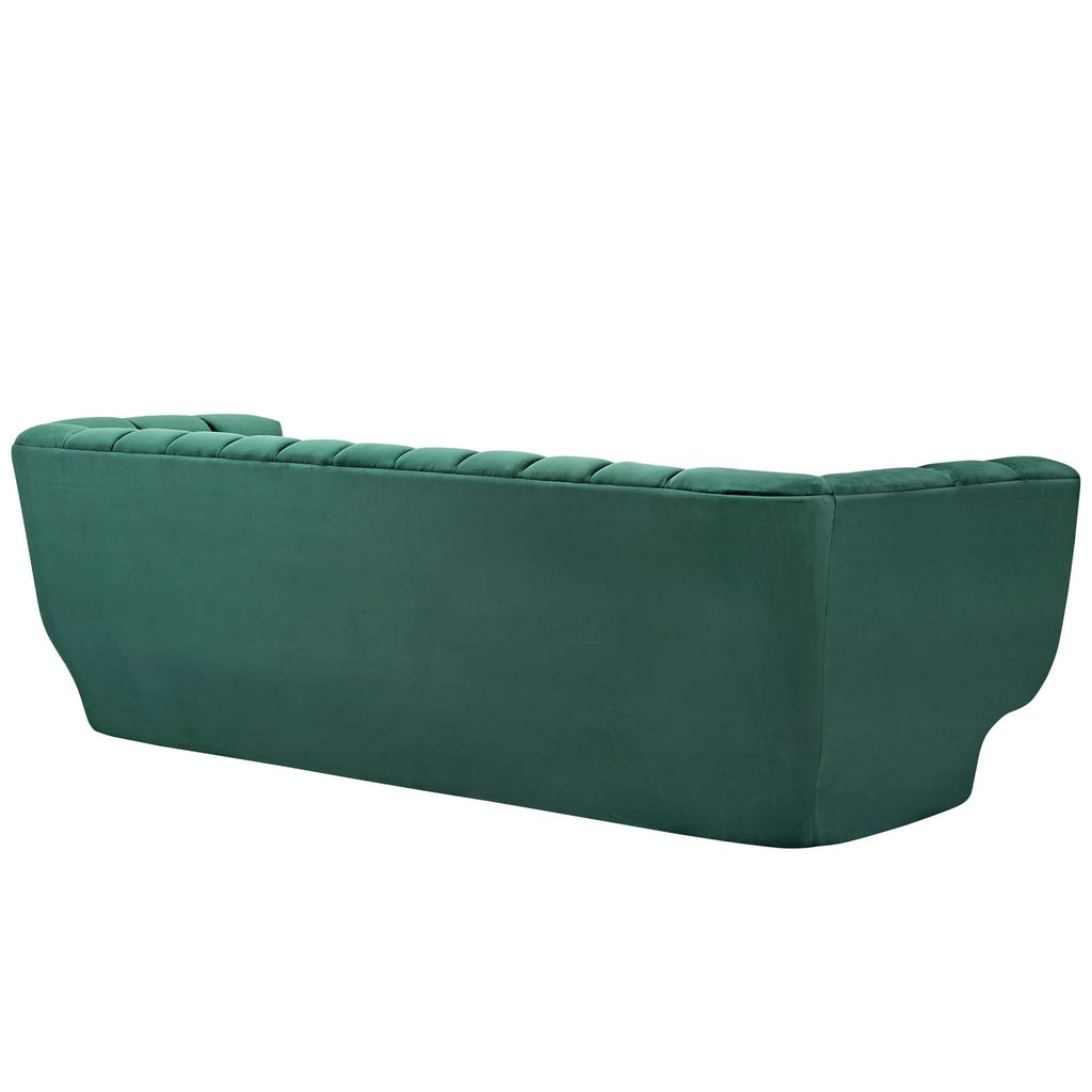 Entertain Vertical Channel Tufted Performance Velvet Sofa in Green